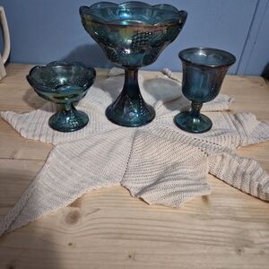 Vintage Indiana Glass Iridescent Glass Goblet and Bowl Set